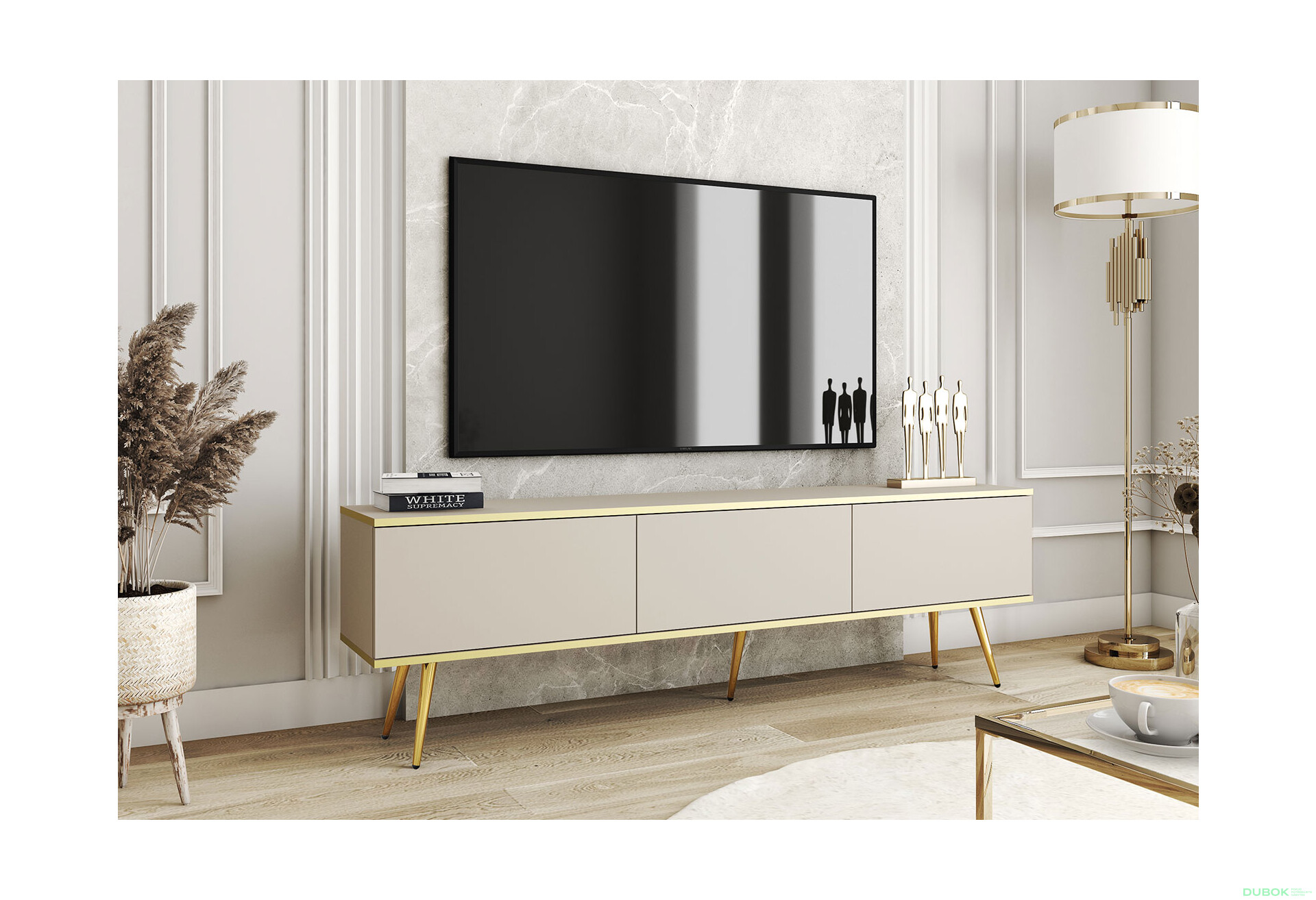 TV stolík RTV 175 béžový, zlaté nohy Oro - Fotografia 2 Fotografia 2 - TV stolík RTV 175 béžový, zlaté nohy Oro