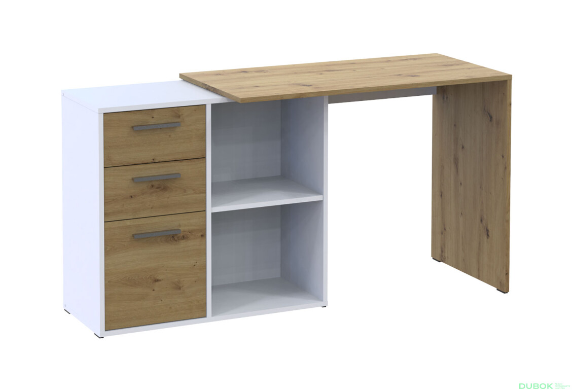 Písací stôl T8 biely / dub artisan 100x83x75
