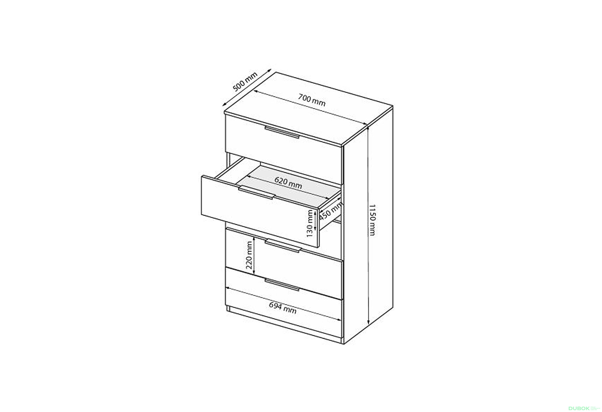 Fotografia 7 - Komoda 5š, biely lesk Mila