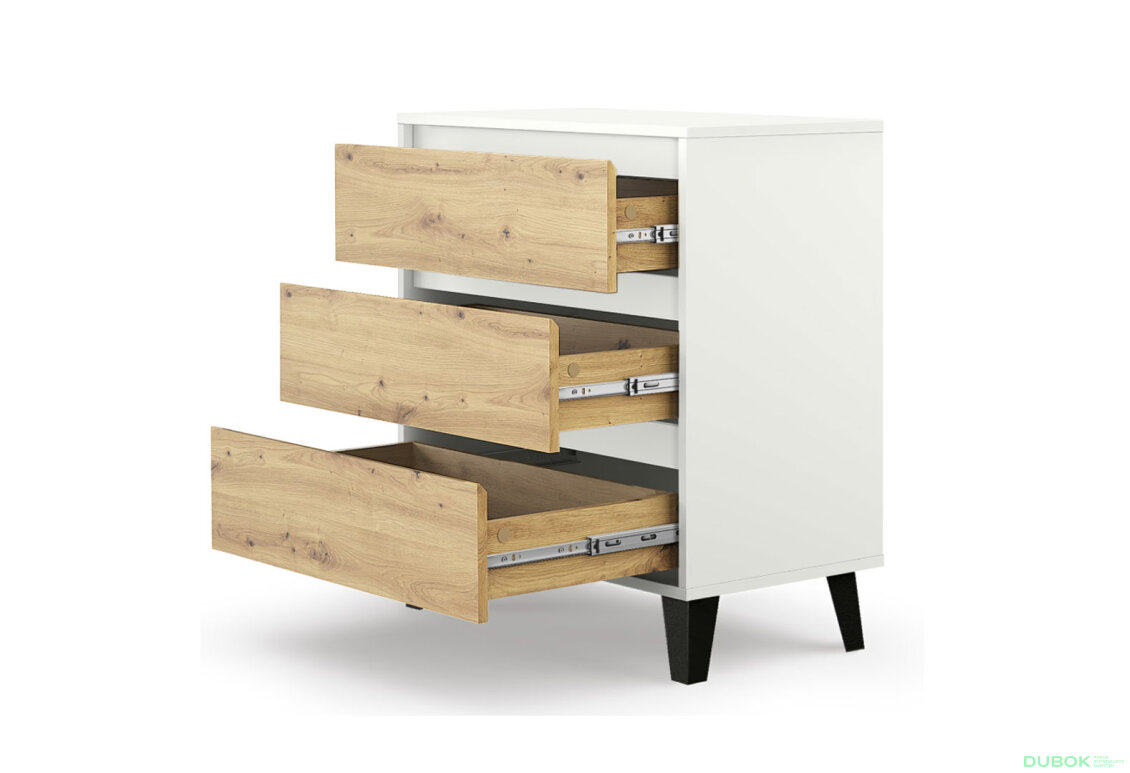Fotografia 4 - Komoda Borg 3s/70 biela / dub artisan