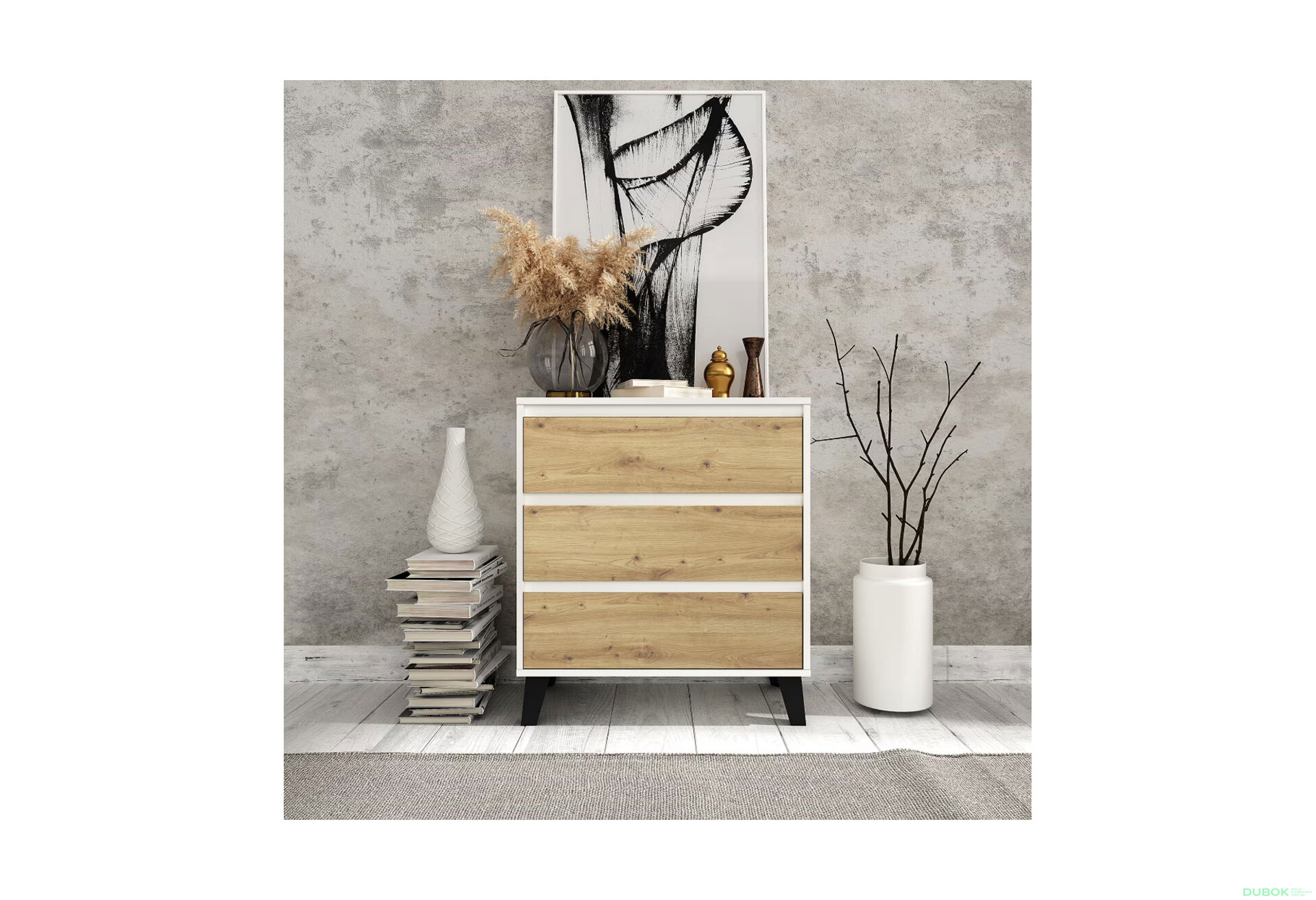 Fotografia 2 - Komoda Borg 3s/70 biela / dub artisan