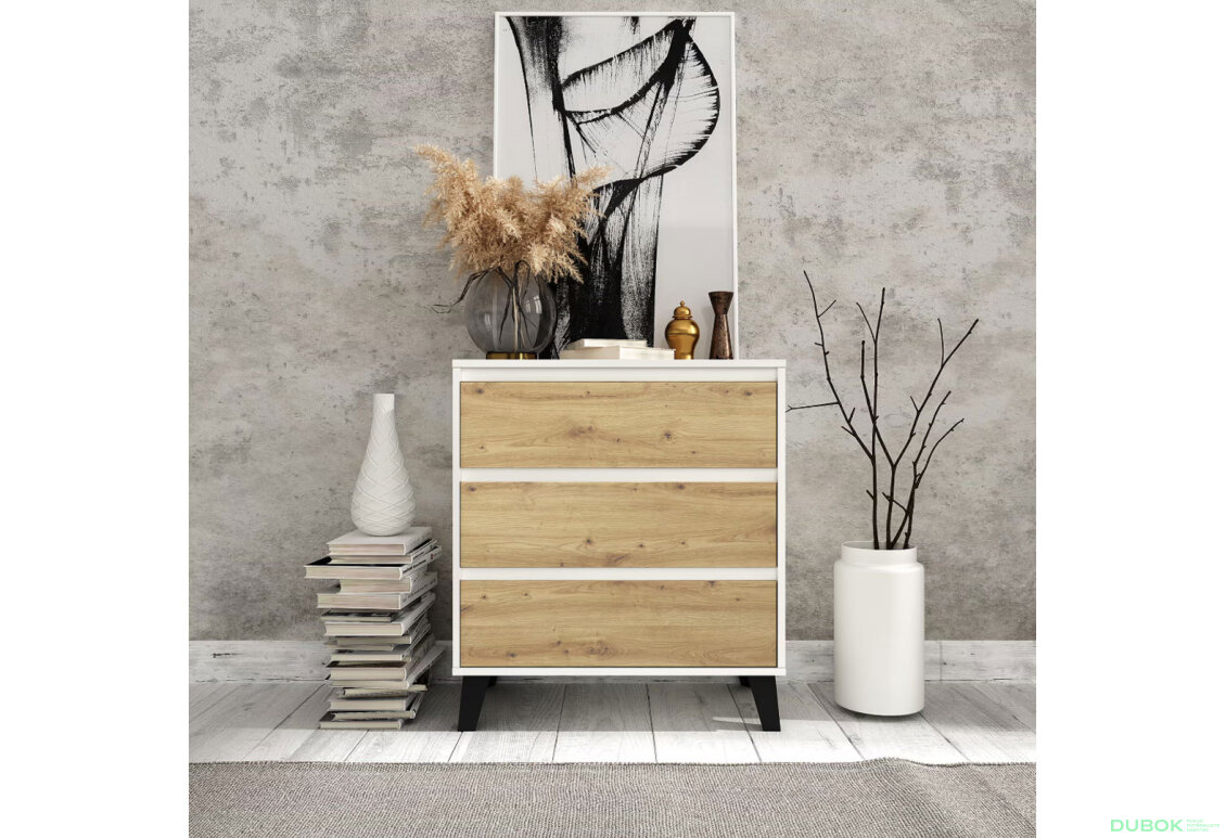 Fotografia 2 - Komoda Borg 3s/70 biela / dub artisan