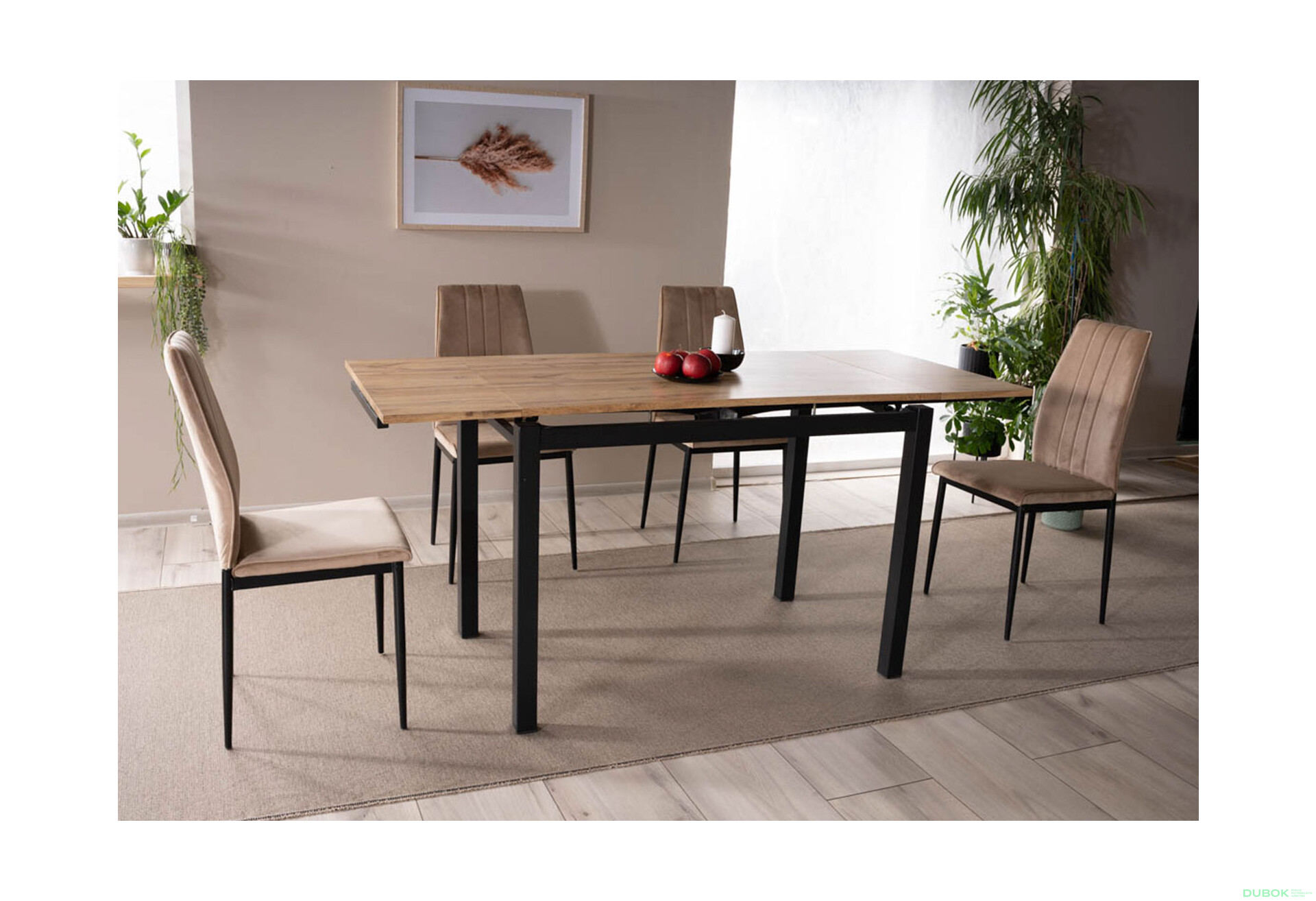 Fotografia 5 - Stôl GD-017 110(170)x74 dub artisan / matná čierna kov