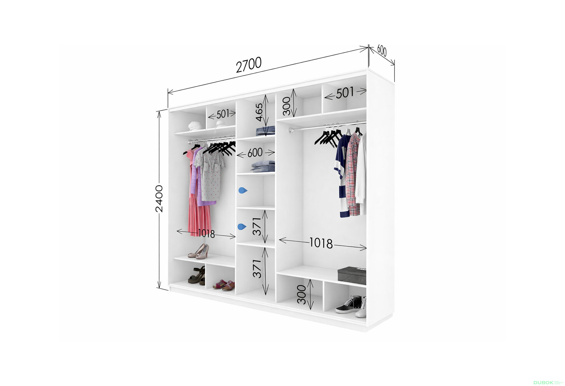 Fotografia 2 - Skriňa s posuvnými dverami 2400x2700x600 3DTD nymphaea alba, profil strieborný