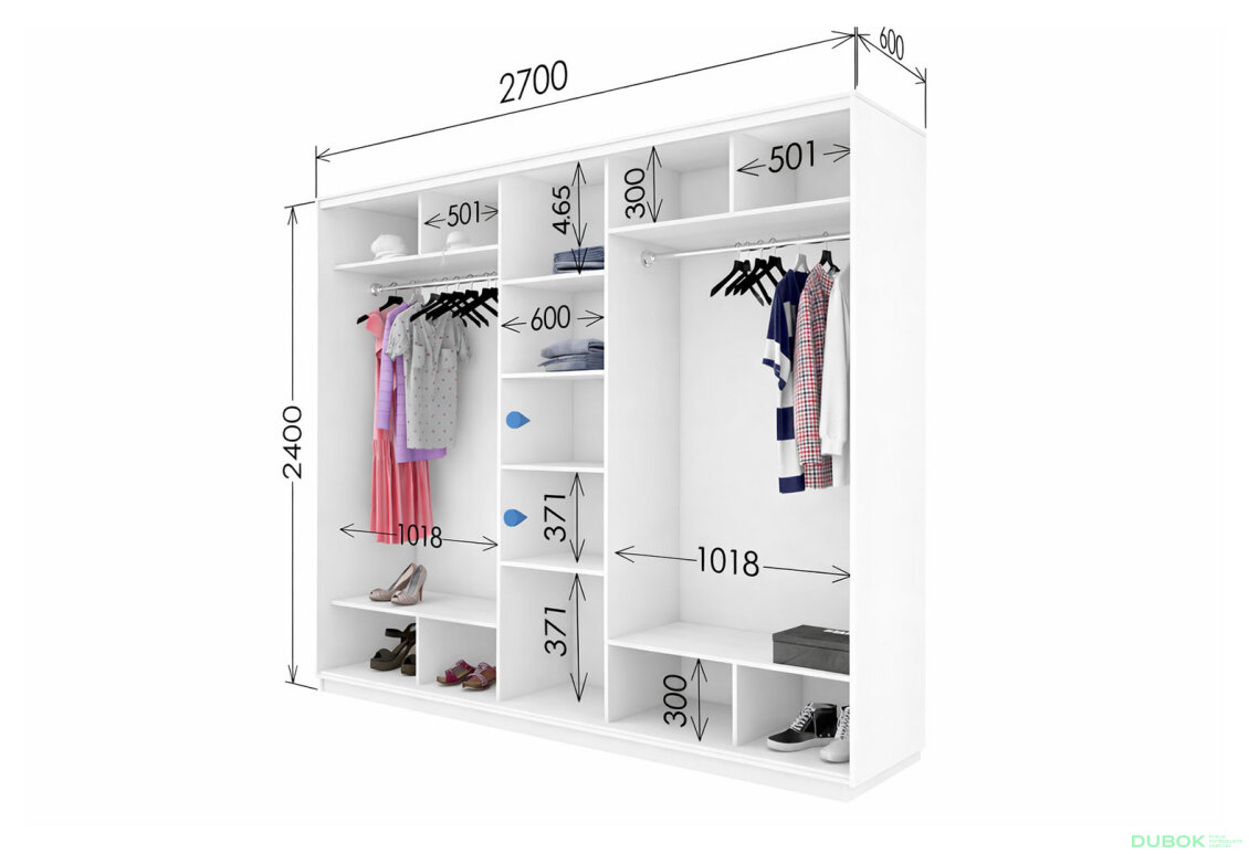 Fotografia 2 - Skriňa s posuvnými dverami 2400x2700x600 3DTD nymphaea alba, profil strieborný