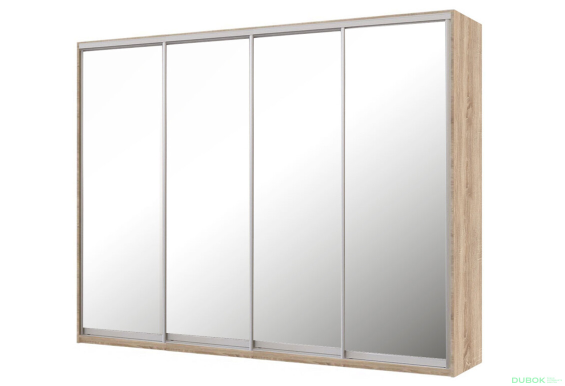 Skriňa s posuvnými dverami Komforto 4 zrkadlá 250x240x60 cm Dub sonoma