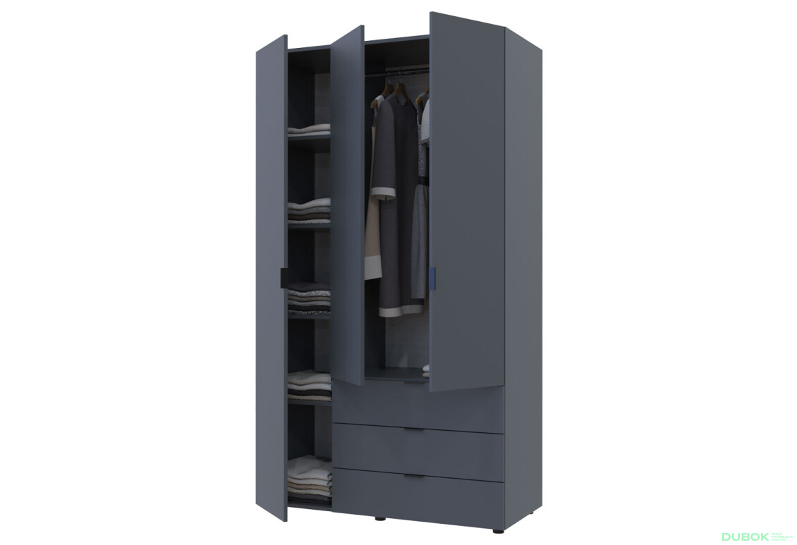 Skriňa trojdverová Gelar 116.2 cm Grafit - Fotografia 2 Fotografia 2 - Skriňa trojdverová Gelar 116.2 cm Grafit