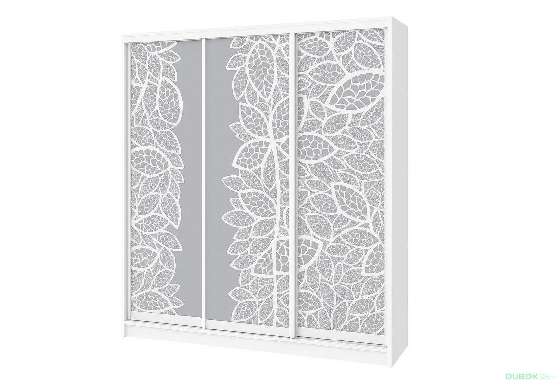 Skriňa Rim-Veneziano 3D 2,1 m s umeleckým matovaním na zrkadle 3053LSR, biela