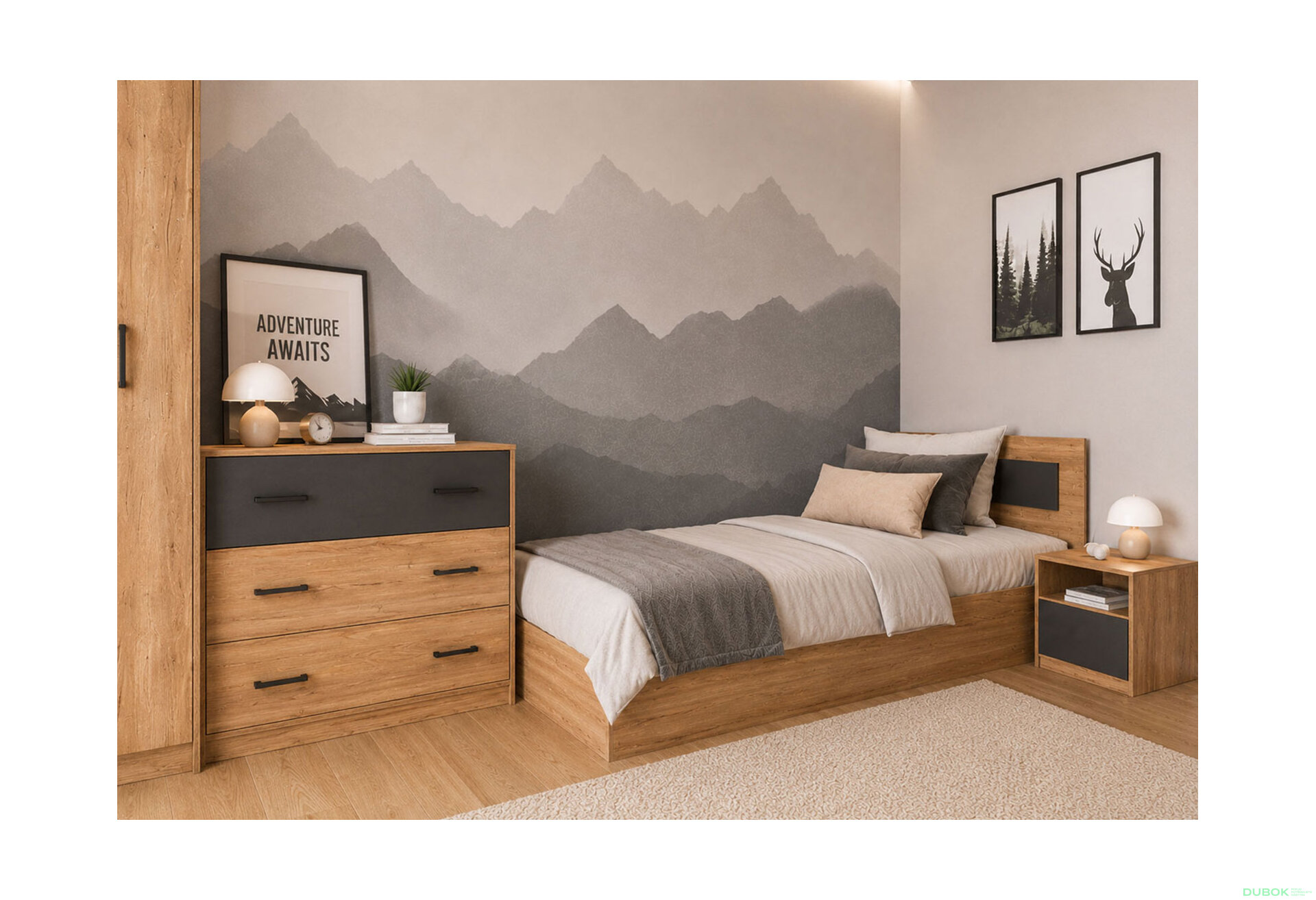 Obrázok 4 - Komplet s 3D skriňou a posteľou 90x200 cm Viva