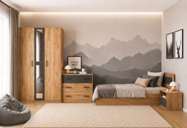Komplet s 3D skriňou a posteľou 90x200 cm Viva
