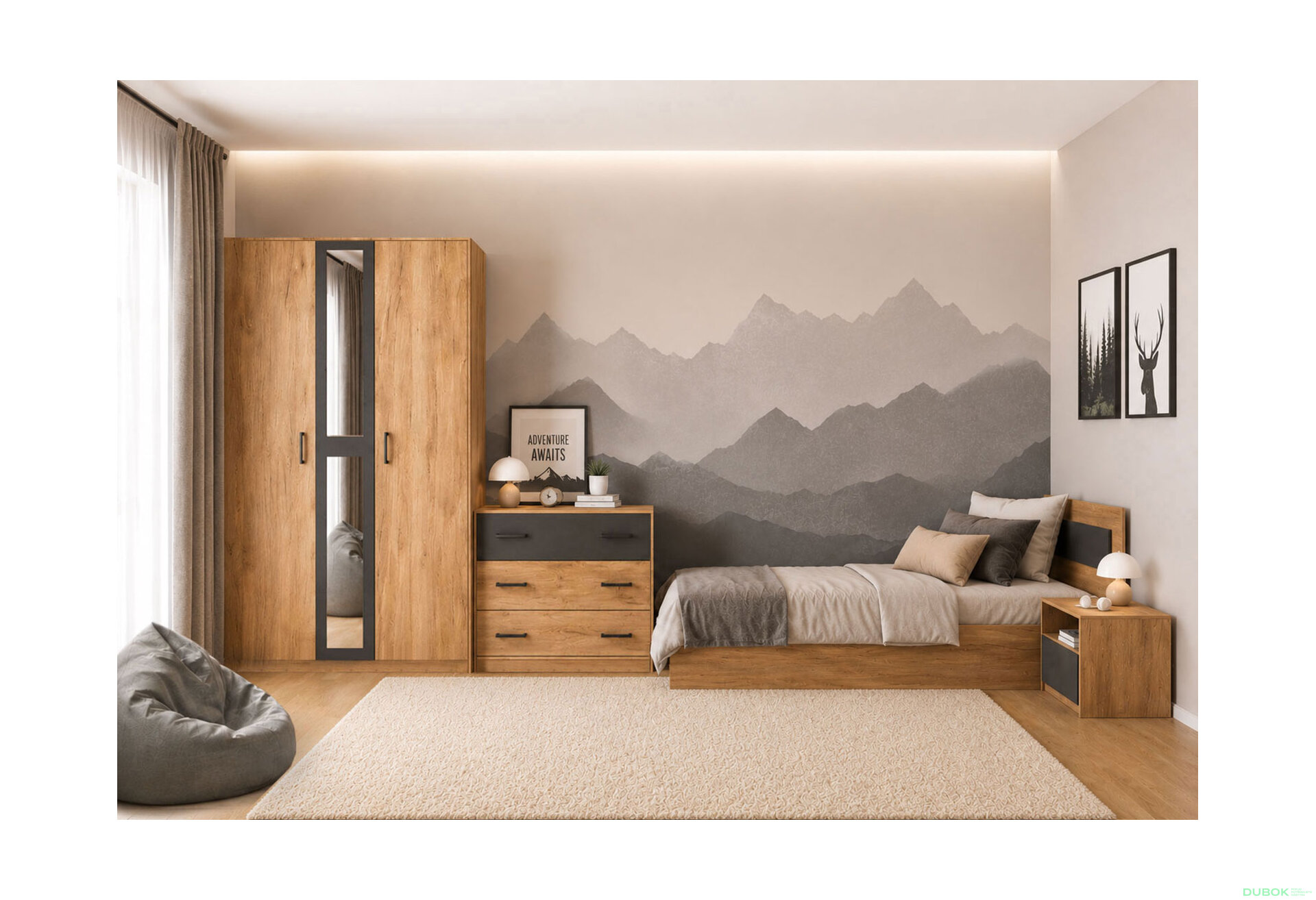 Obrázok 1 - Komplet s 3D skriňou a posteľou 90x200 cm Viva