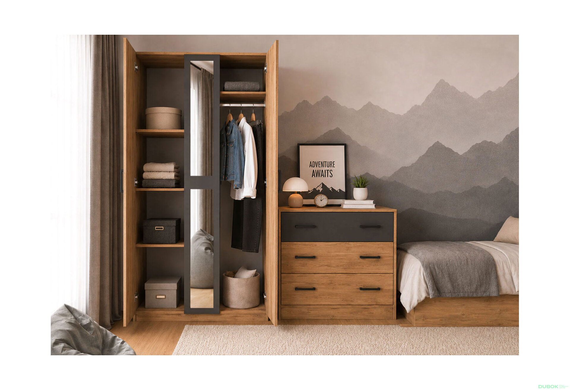 Obrázok 5 - Komplet s 3D skriňou a posteľou 90x200 cm Viva
