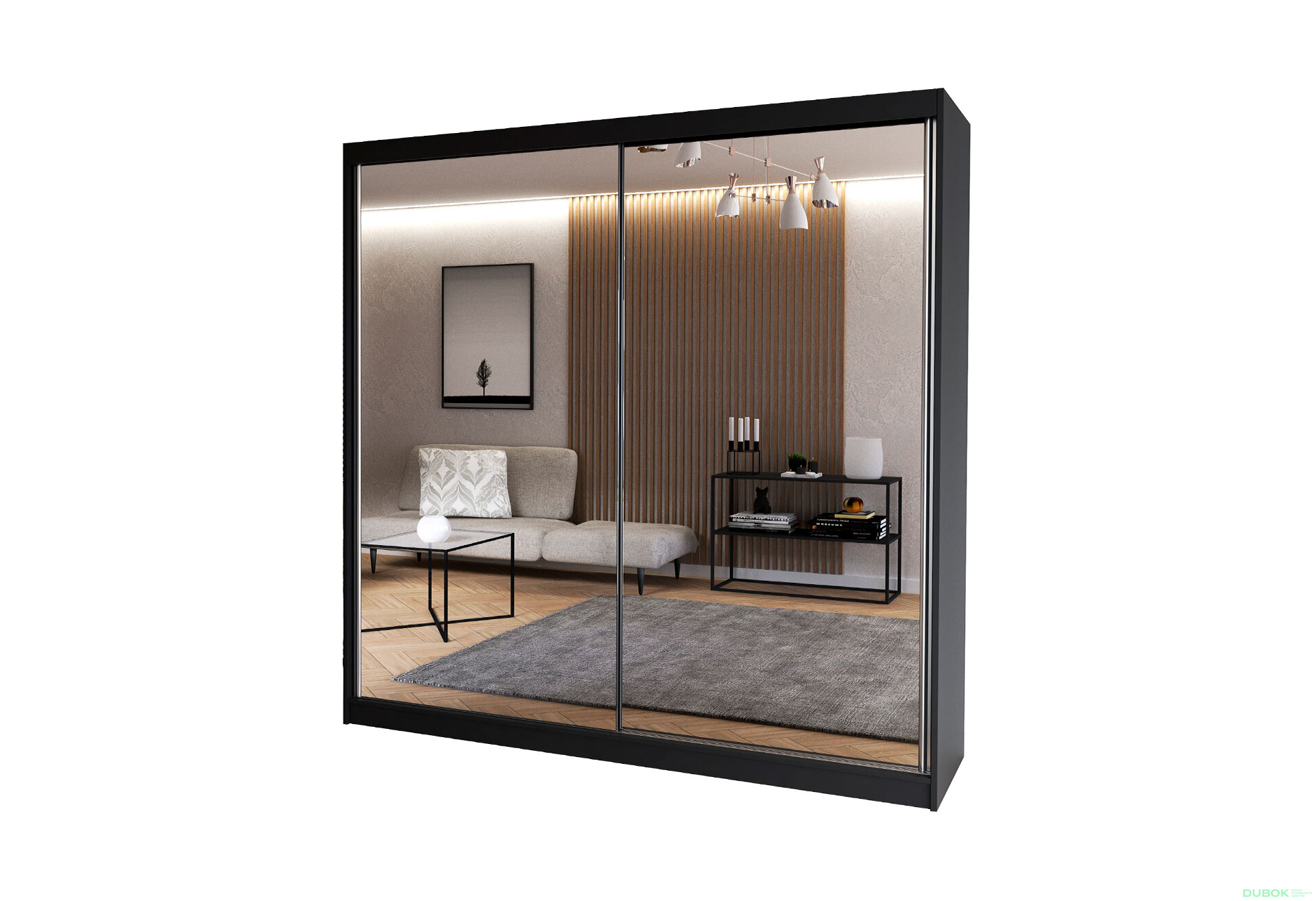 Fotografia 1 - Skriňa Multi 20, 203 čierna + fasáda biely lesk + zrkadlo