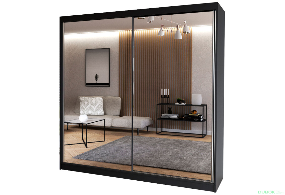 Skriňa Multi 20, 203 čierna + fasáda biely lesk + zrkadlo