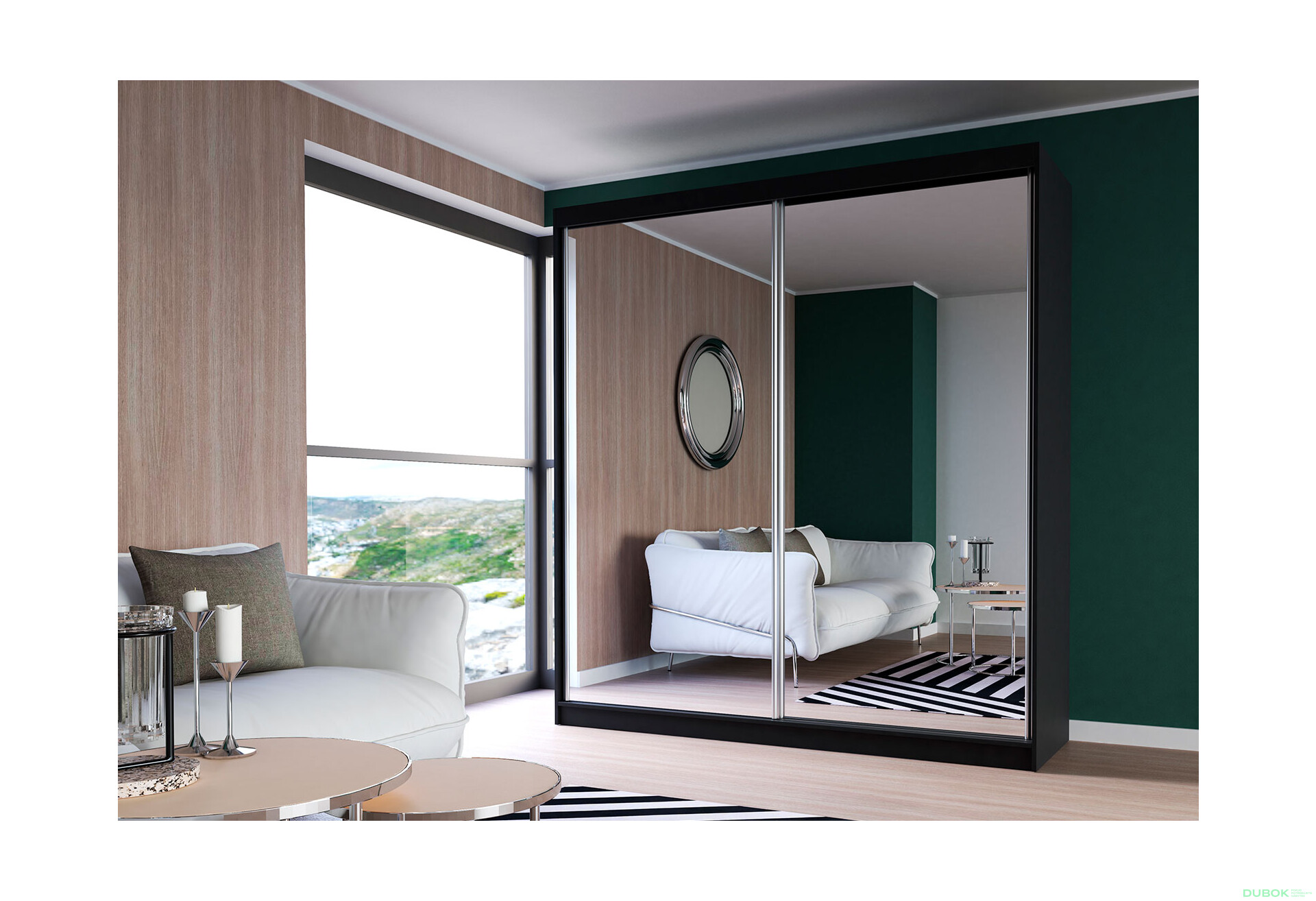 Fotografia 2 - Skriňa Multi 20, 203 čierna + fasáda biely lesk + zrkadlo