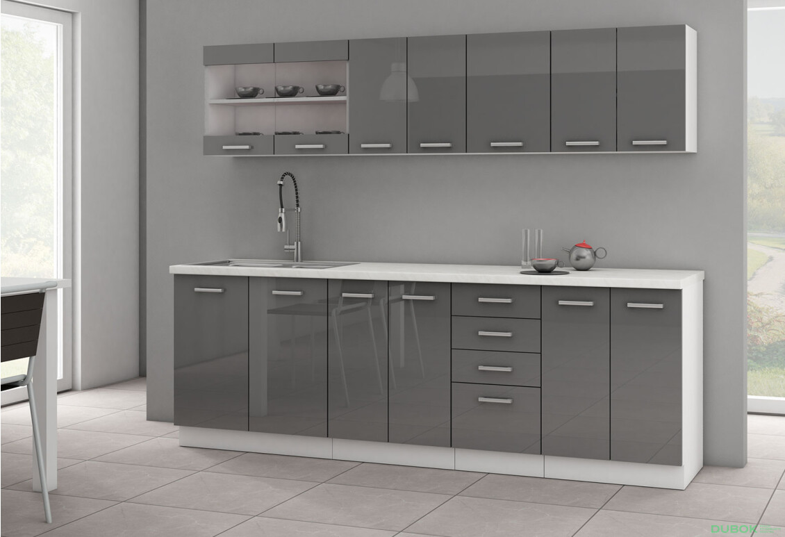 Kuchynská zostava 2.4 m Sonia biely / šedý lesk