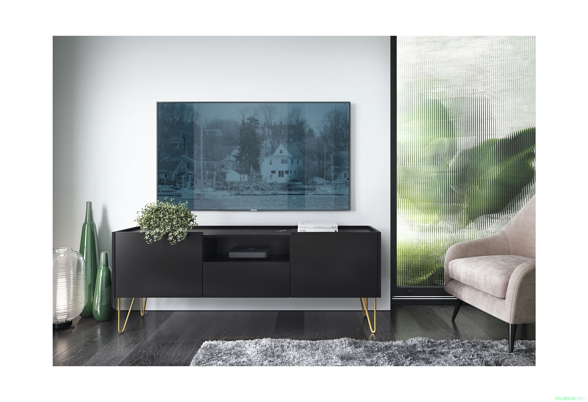 Fotografia 3 - TV stolík RTV 144 čierny grafit / čierny royal mramor Harmony
