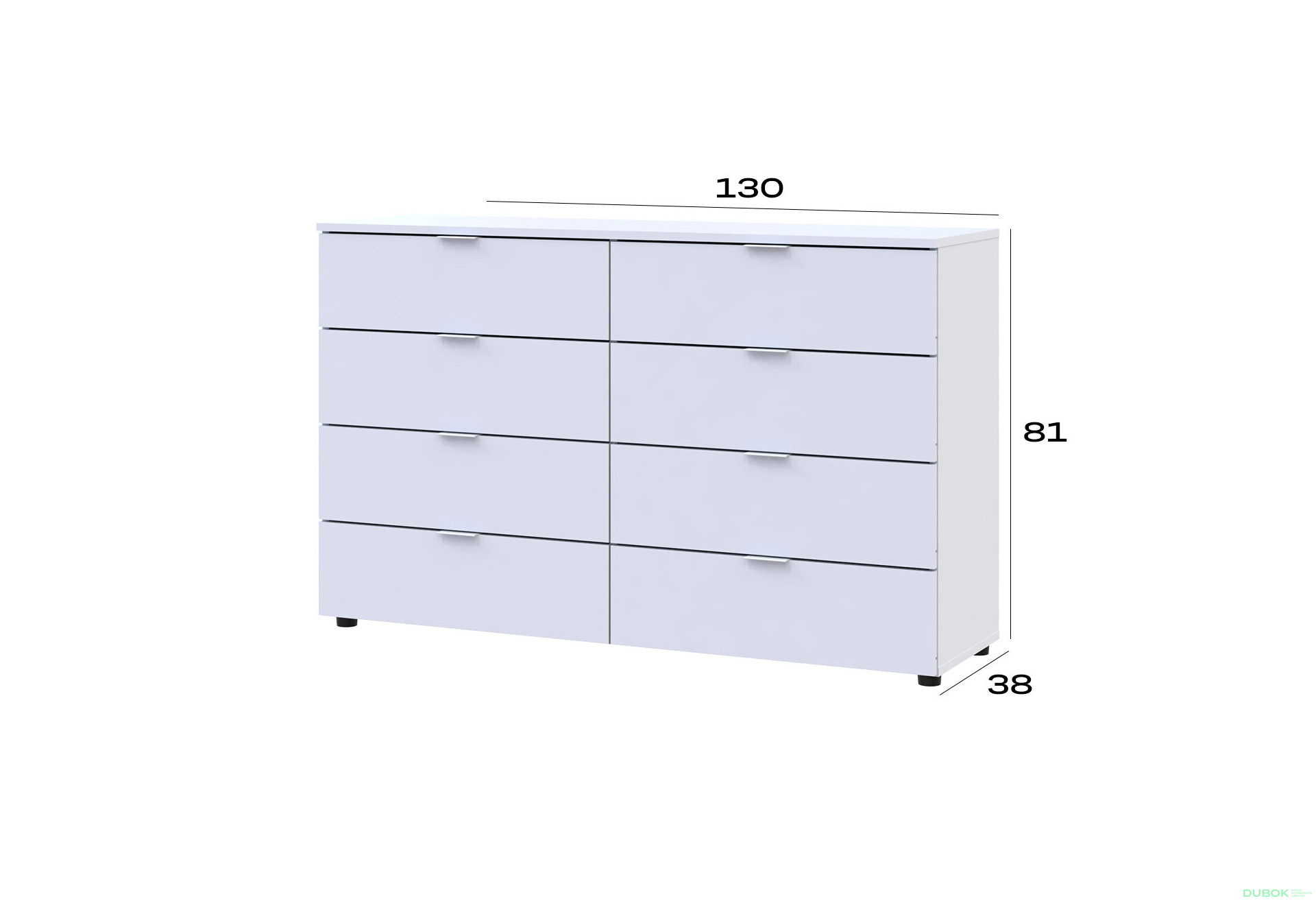 Fotografia 6 - Komoda Ron 8 s 8 zásuvkami 130x38x81 biely
