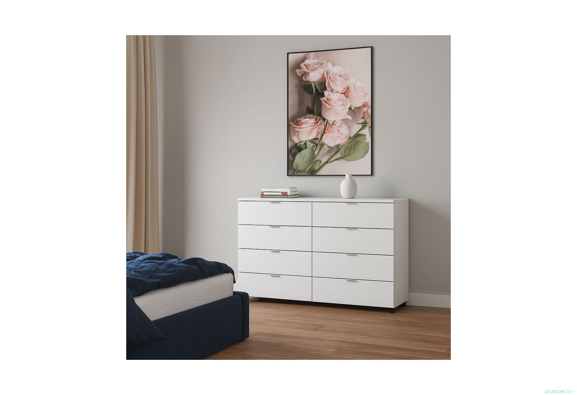 Fotografia 7 - Komoda Ron 8 s 8 zásuvkami 130x38x81 biely