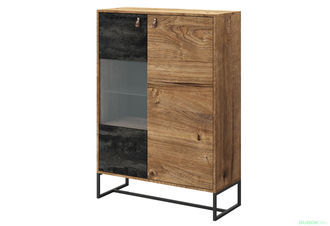 Vitrína DWT93 dub ribbeck / čierny kameň Dark