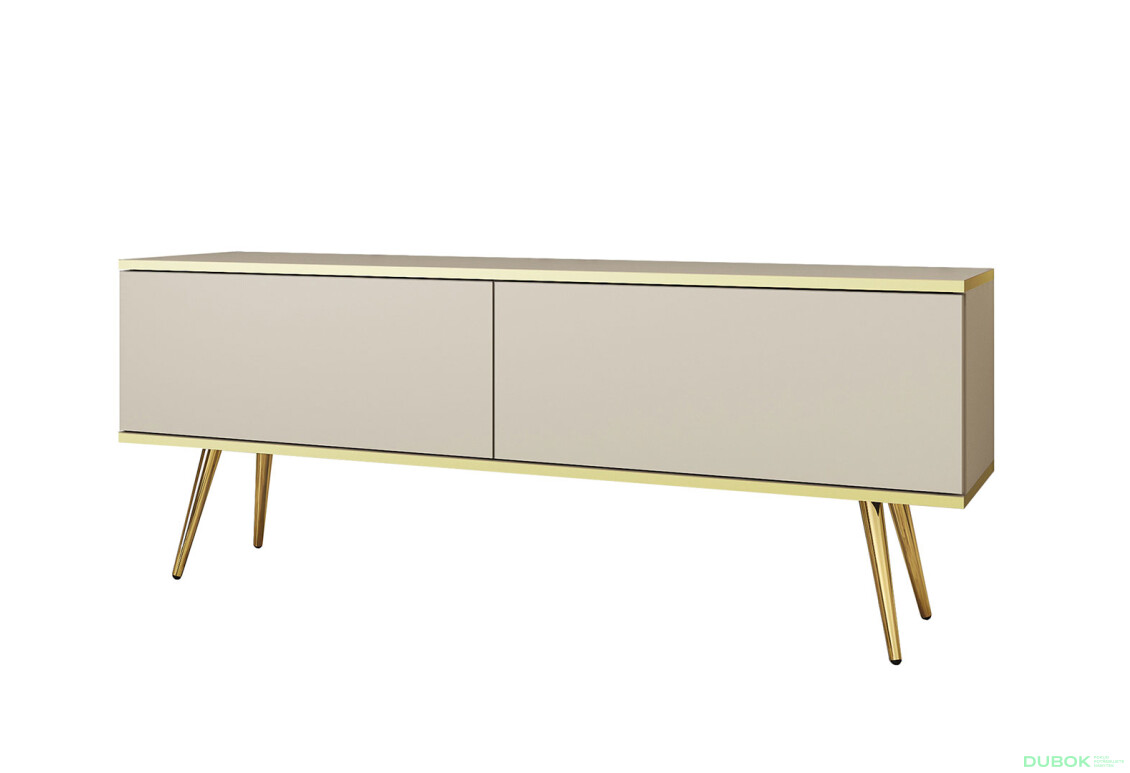 TV stolík RTV 135 béžový, zlaté nohy Oro - Fotografia 1 Fotografia 1 - TV stolík RTV 135 béžový, zlaté nohy Oro