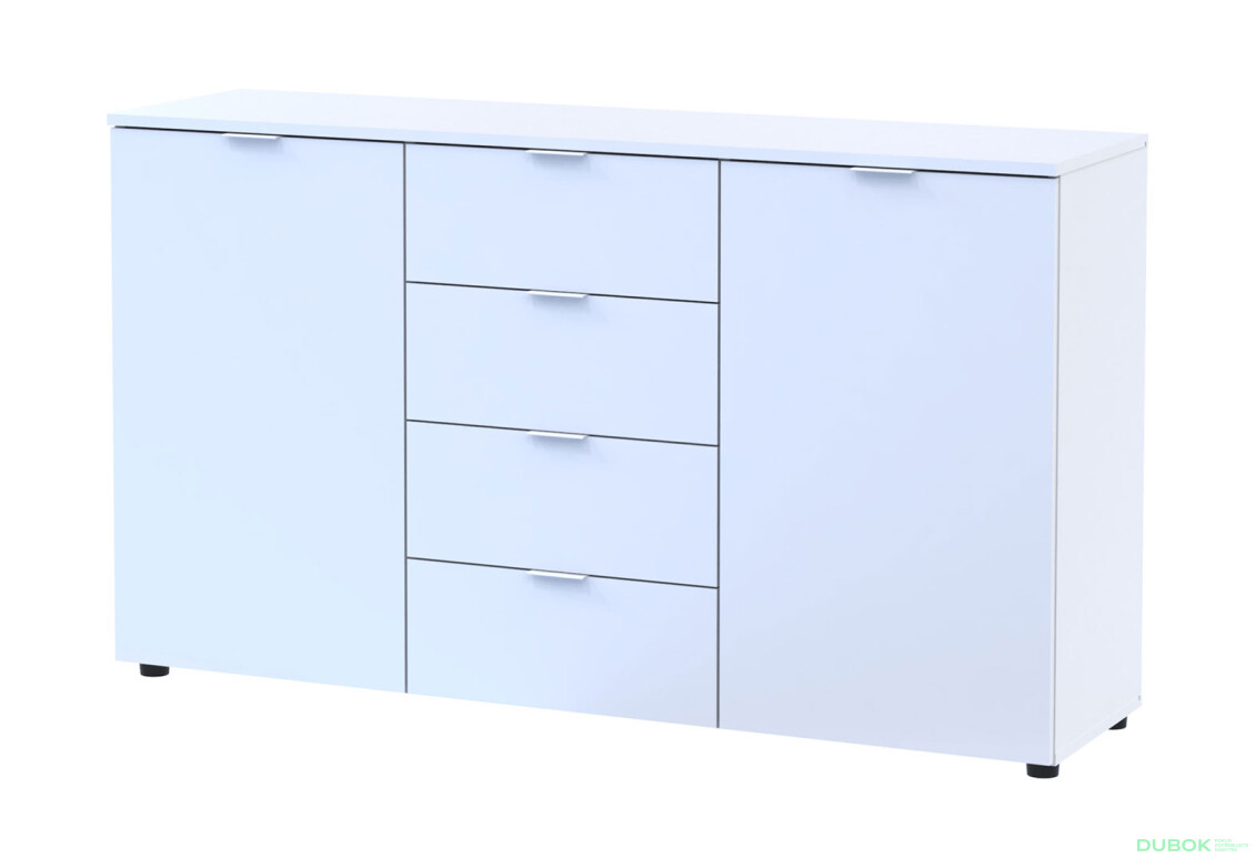 Komoda s dvierkami a 4 zásuvkami Ron 5 140 cm Biela - Fotografia 1 Fotografia 1 - Komoda s dvierkami a 4 zásuvkami Ron 5 140 cm Biela