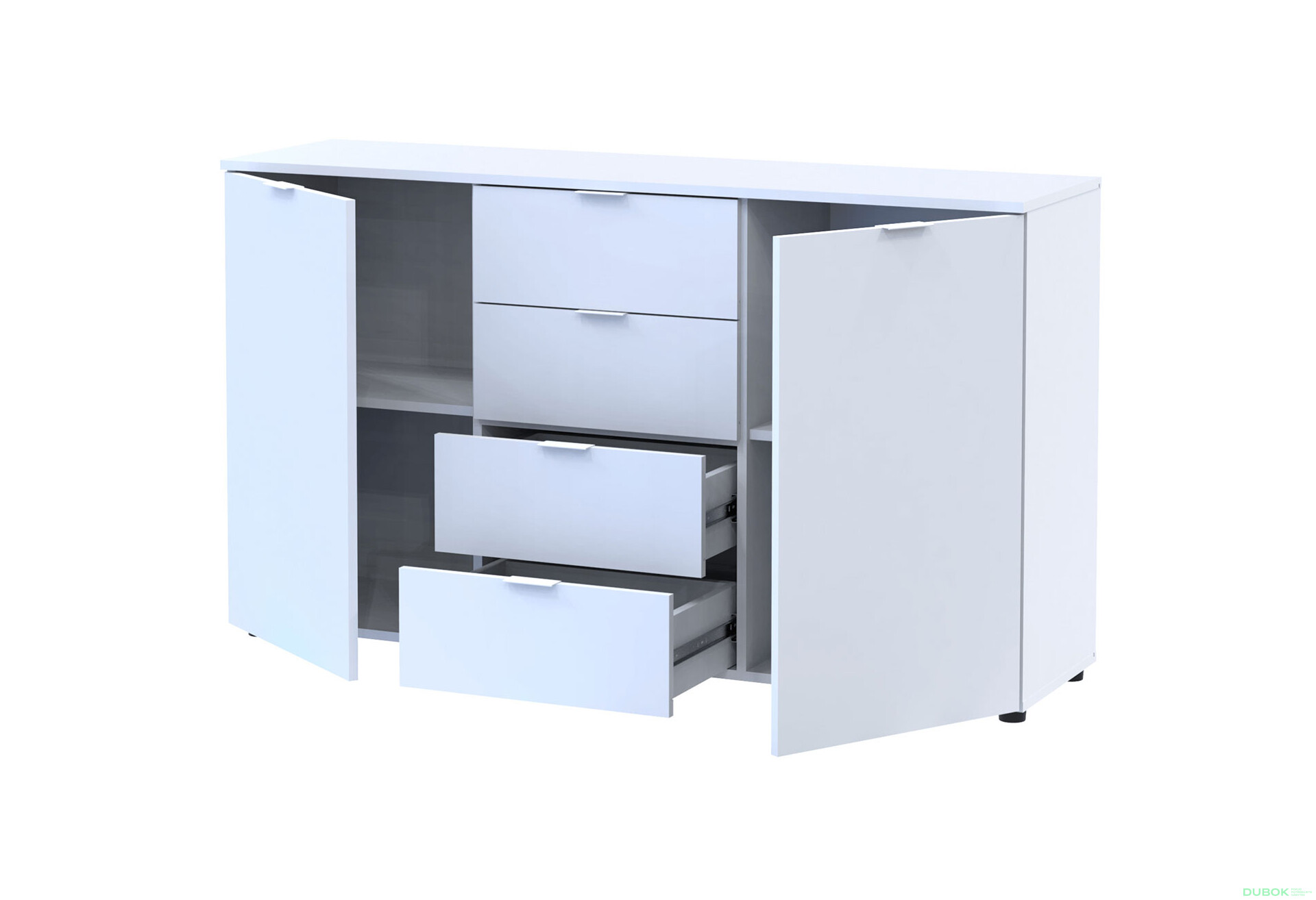 Komoda s dvierkami a 4 zásuvkami Ron 5 140 cm Biela - Fotografia 2 Fotografia 2 - Komoda s dvierkami a 4 zásuvkami Ron 5 140 cm Biela