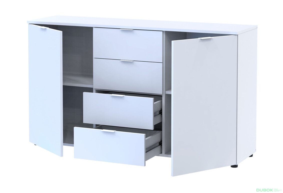 Komoda s dvierkami a 4 zásuvkami Ron 5 140 cm Biela - Fotografia 2 Fotografia 2 - Komoda s dvierkami a 4 zásuvkami Ron 5 140 cm Biela