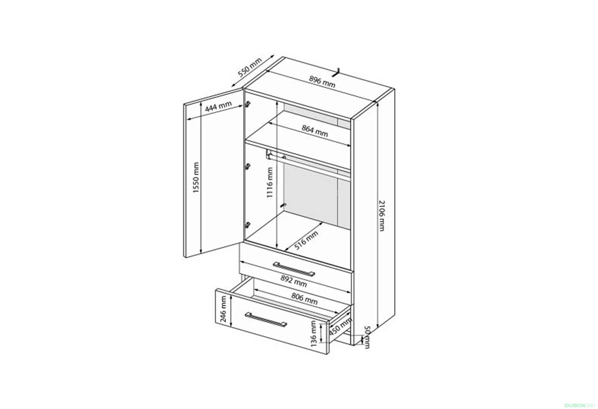 Fotografia 8 - Skriňa 2dv 2šx Bez zrkadiel kašmírový lesk Lori