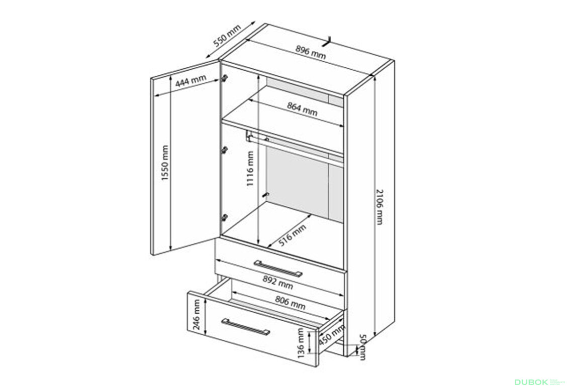 Fotografia 8 - Skriňa 2dv 2šx Bez zrkadiel kašmírový lesk Lori