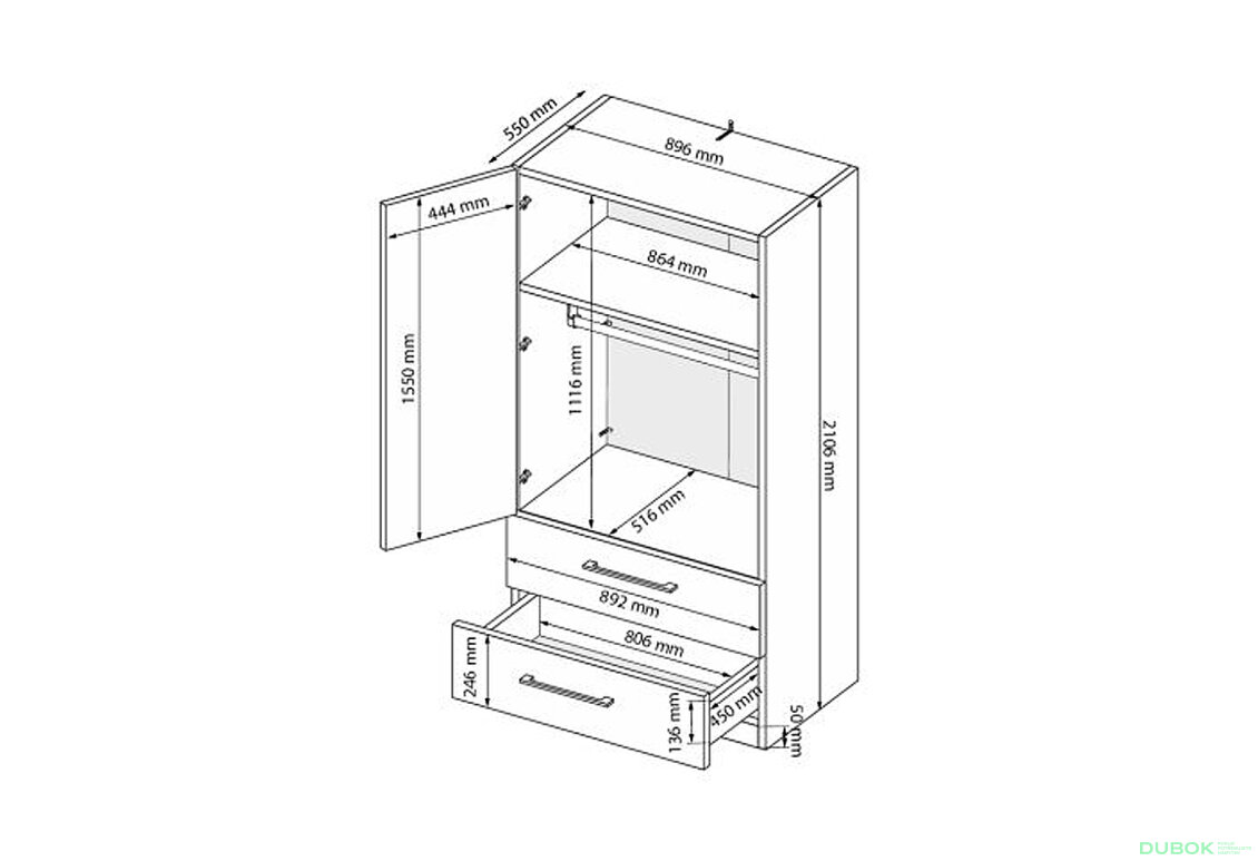 Fotografia 8 - Skriňa 2dv 2šx Bez zrkadiel biely lesk Mila