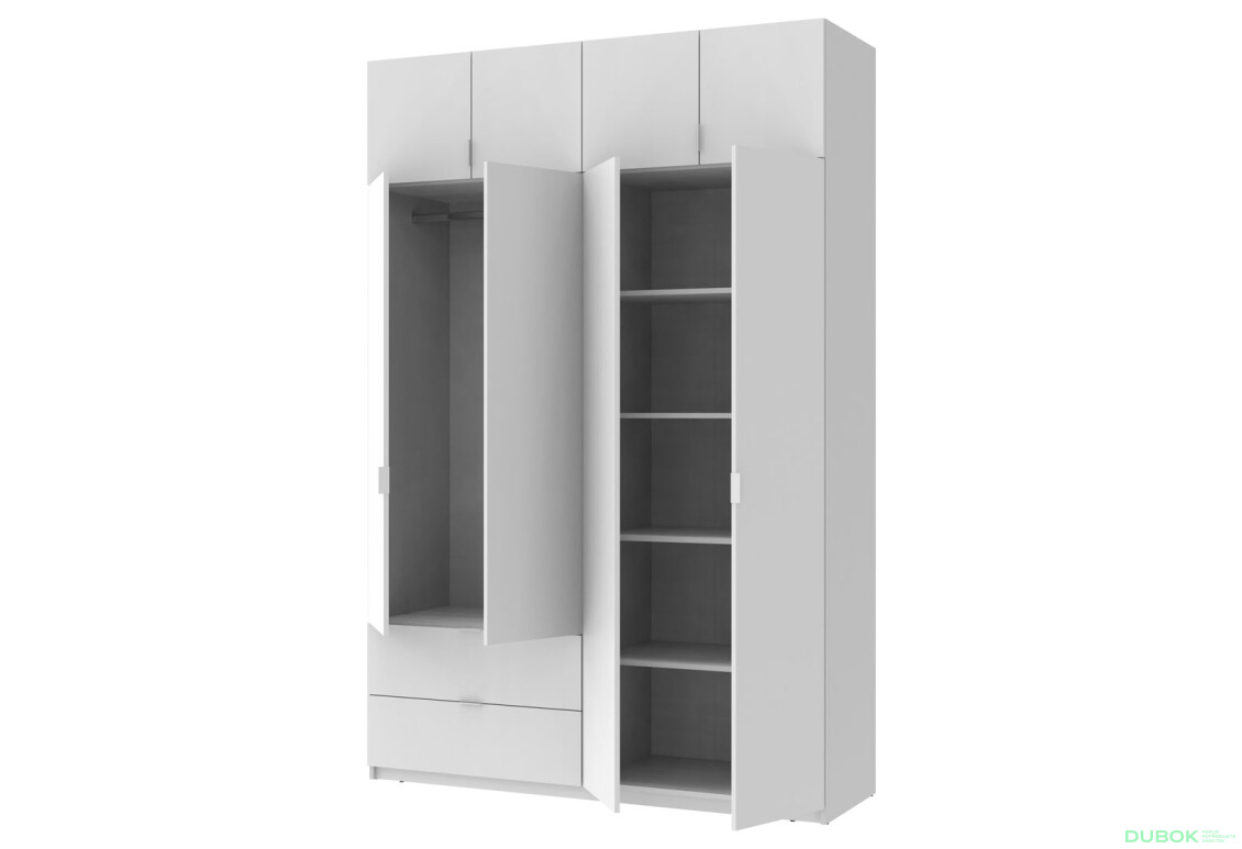 Skriňa štvordverová Lukas 160 cm Biela - Fotografia 3 Fotografia 3 - Skriňa štvordverová Lukas 160 cm Biela