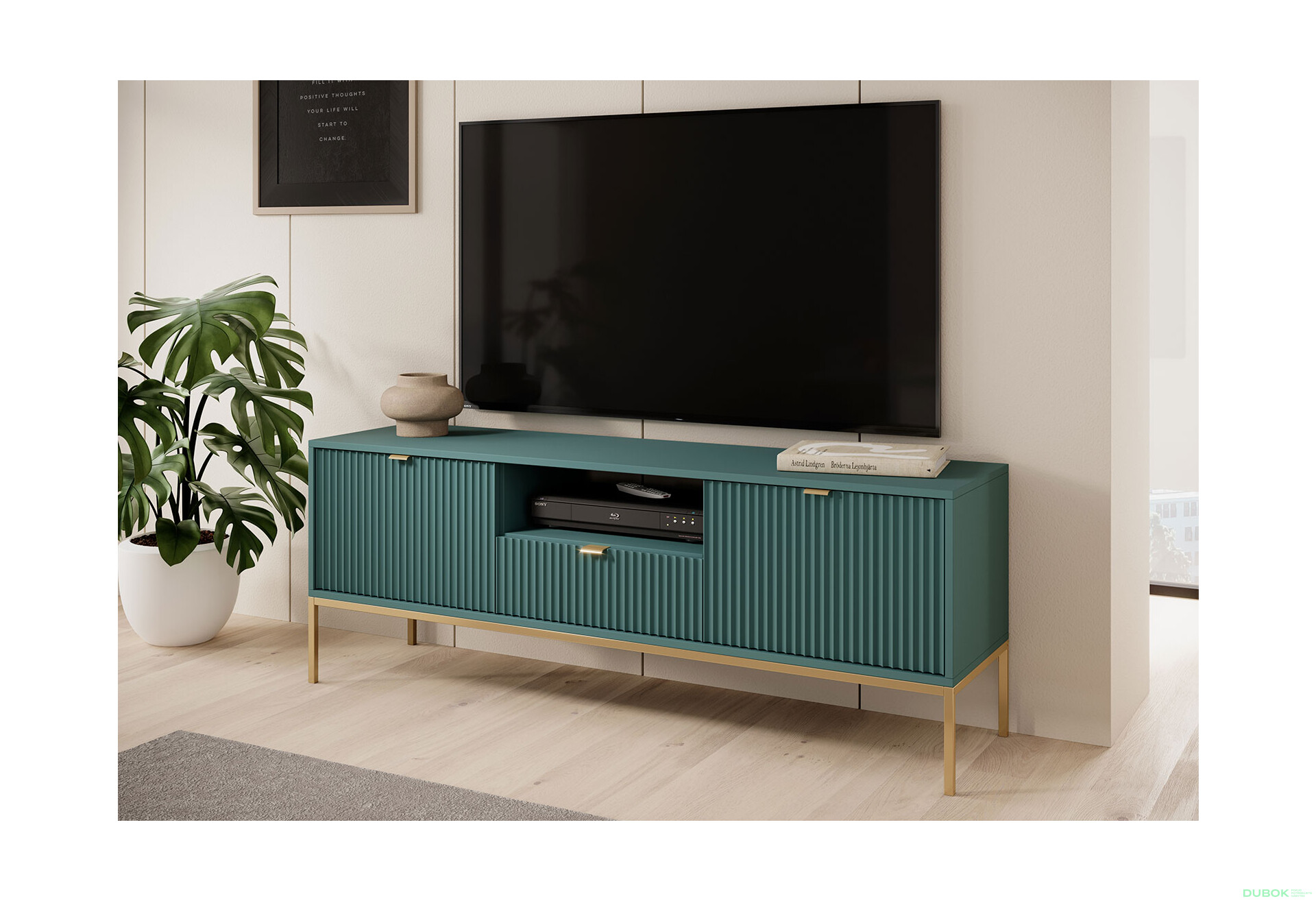 Fotografia 4 - TV stolík RTV154 zelený Nova Zlaté nohy / zlatý úchytky
