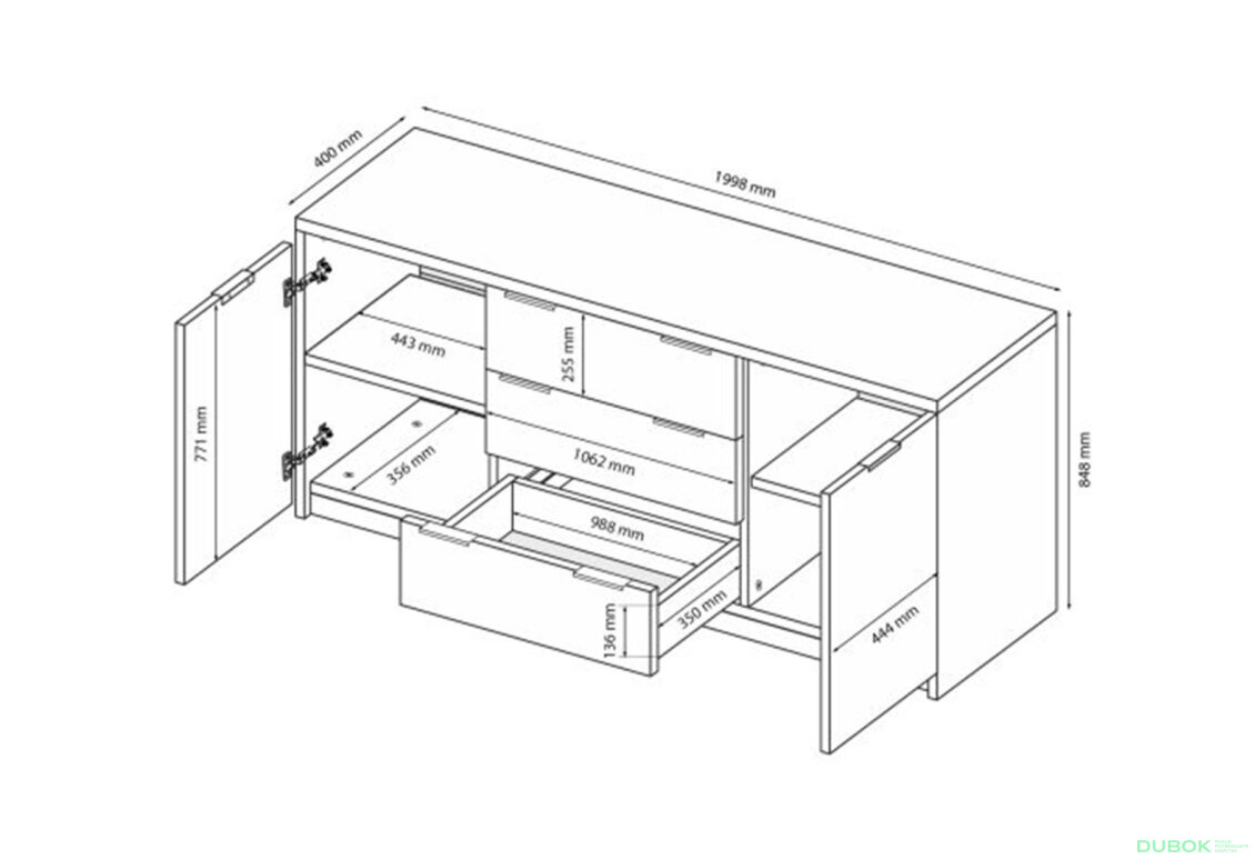 Fotografia 7 - Komoda Roma Color 2 dvere 3 šírky 2,0 m lesklá sivá láva