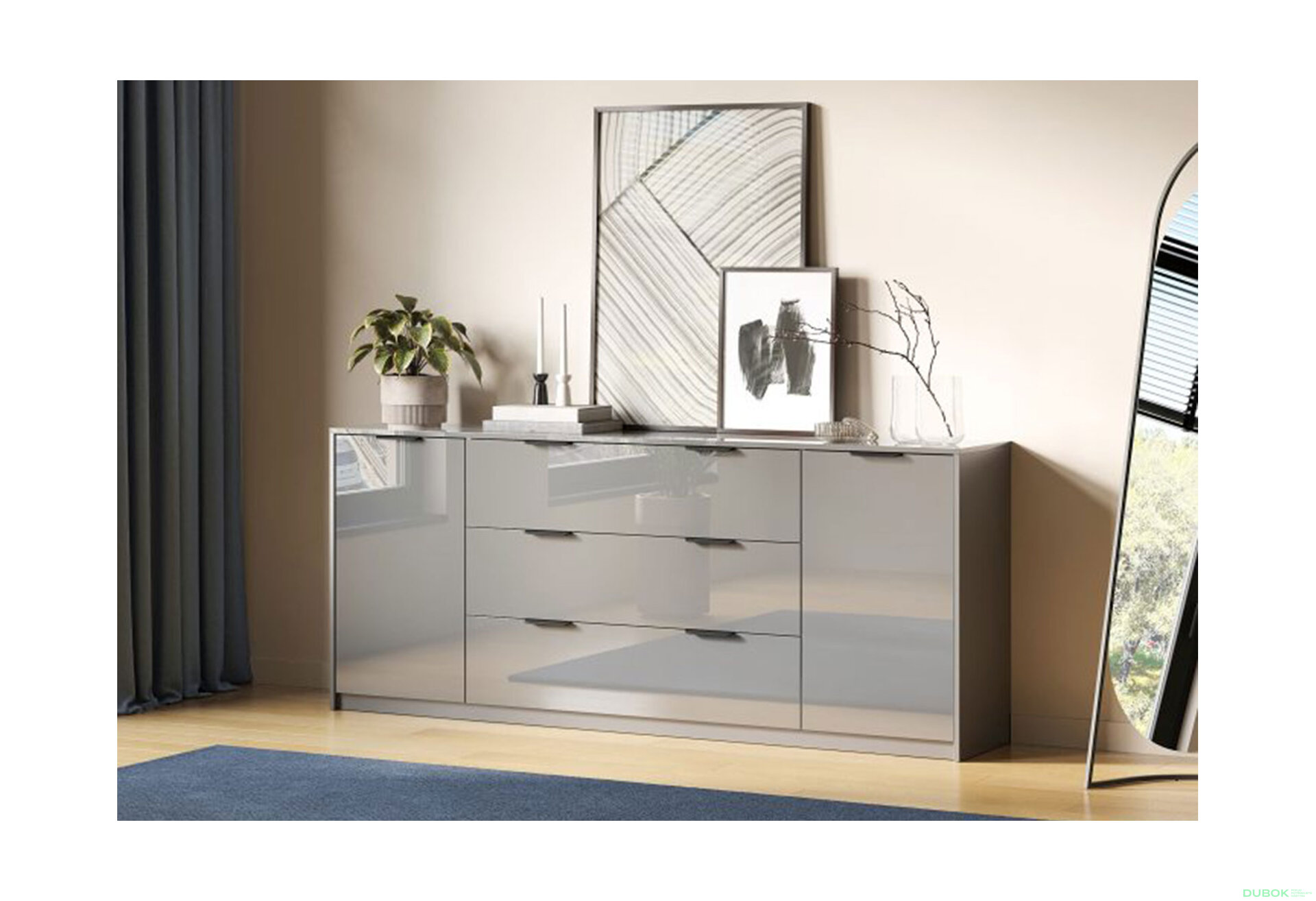 Fotografia 2 - Komoda Roma Color 2 dvere 3 šírky 2,0 m lesklá sivá láva