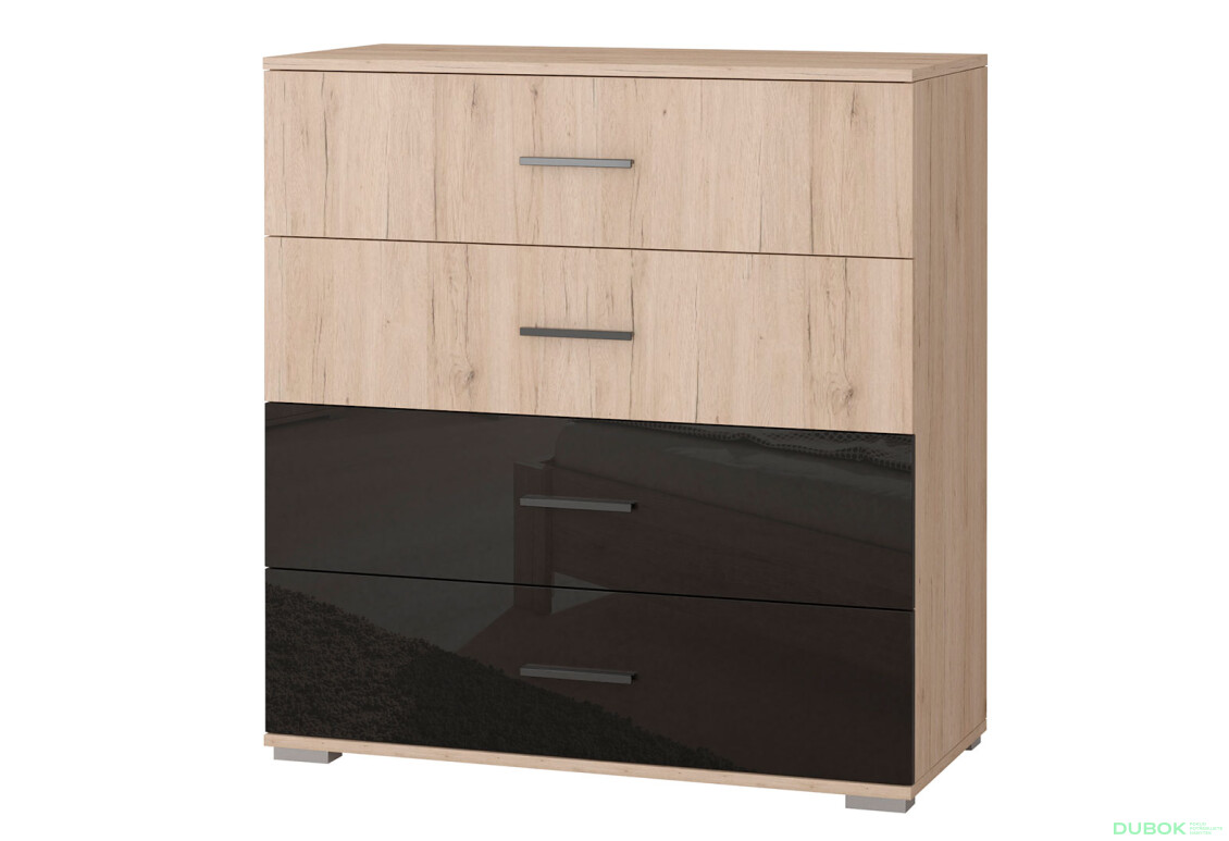 Fotografia 2 - Komoda 4S Bari san remo sand / čierny lesk Idczak meble