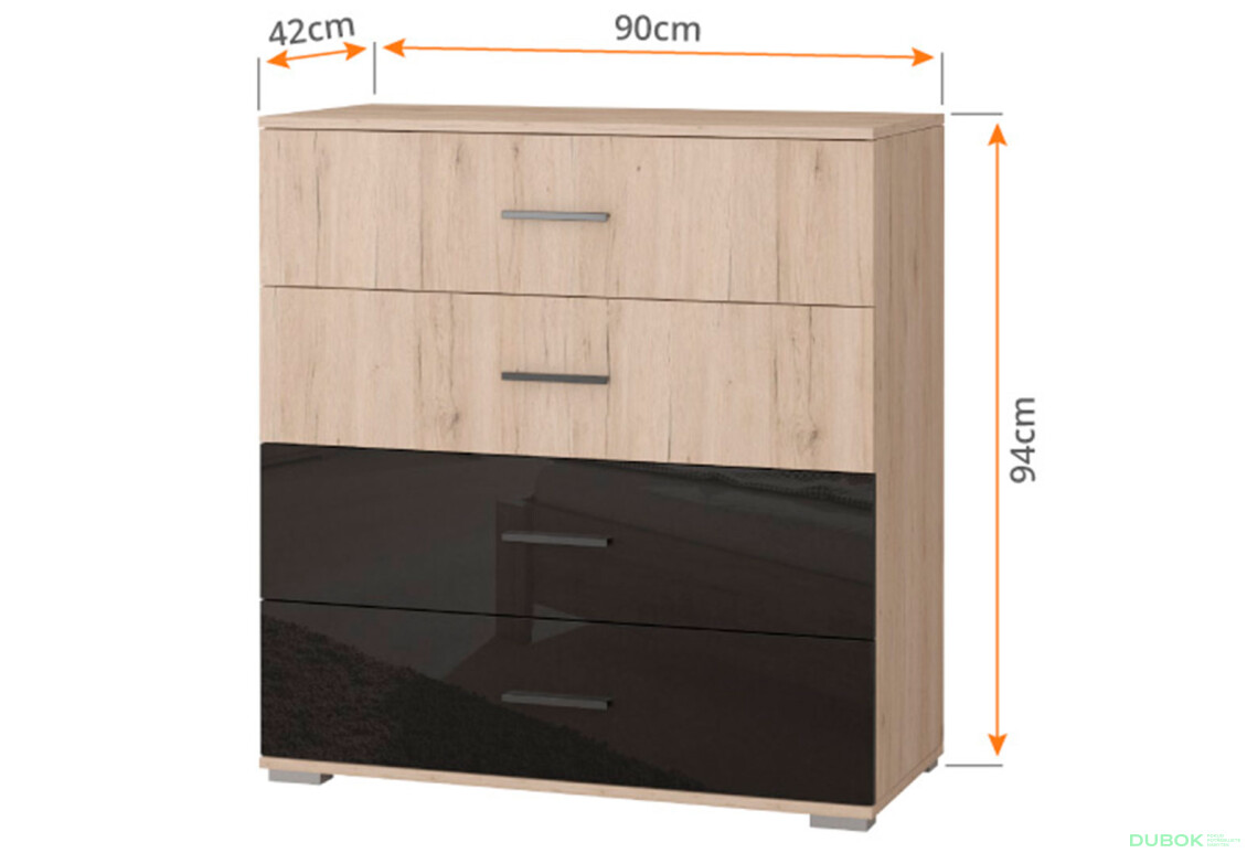 Fotografia 4 - Komoda 4S Bari san remo sand / čierny lesk Idczak meble