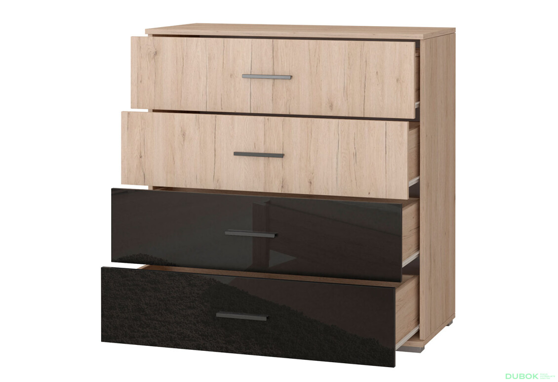 Fotografia 3 - Komoda 4S Bari san remo sand / čierny lesk Idczak meble