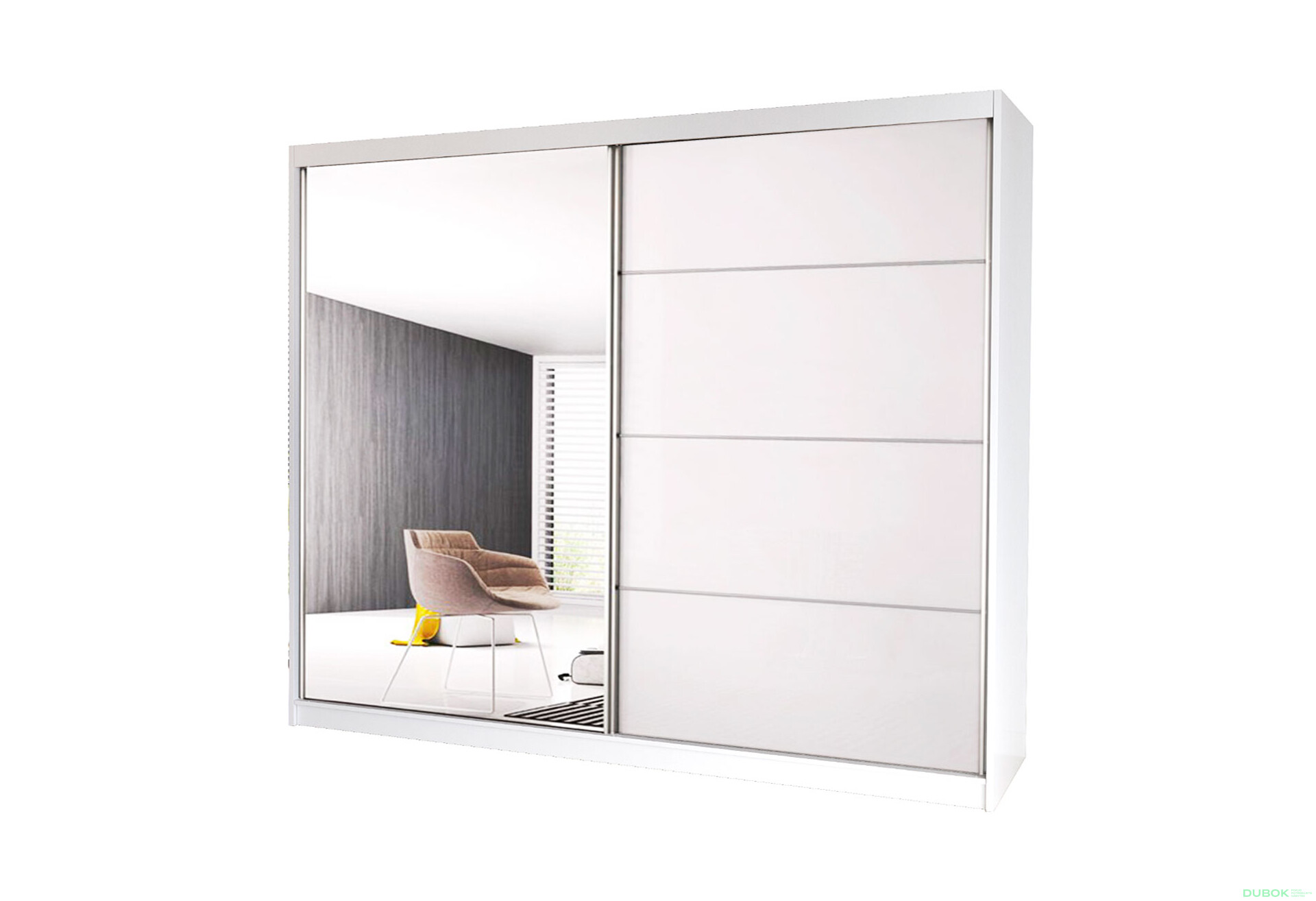 Fotografia 1 - Skriňa Multi 35, 233 biela + fasáda biely lesk + zrkadlo