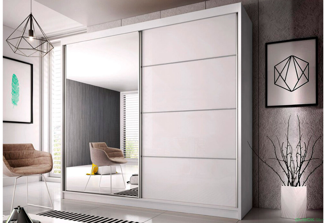 Fotografia 2 - Skriňa Multi 35, 233 biela + fasáda biely lesk + zrkadlo