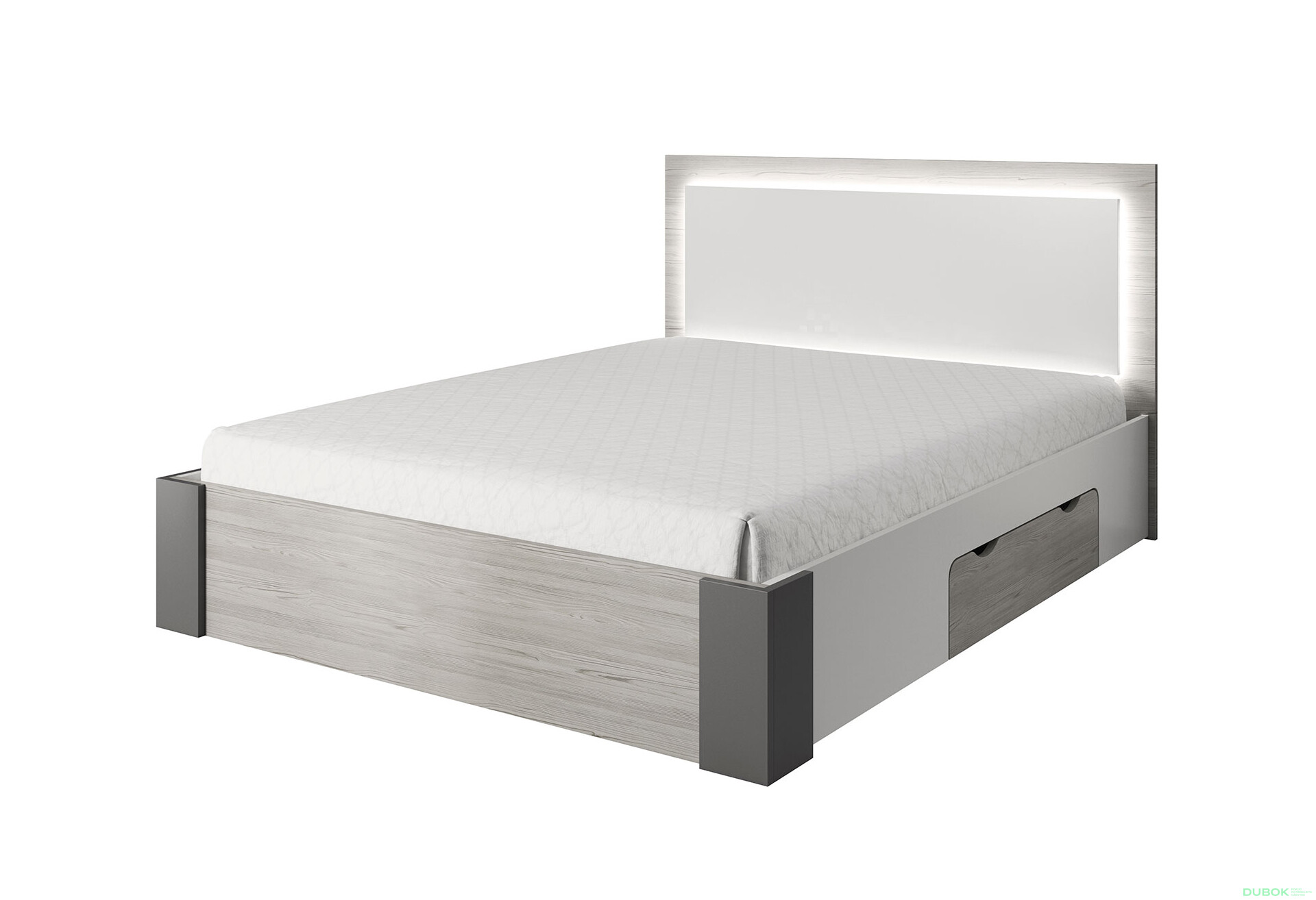 Fotografia 1 - Posteľ 160x200 + LED 31 Spálňa Helios biely / kathult / grafit