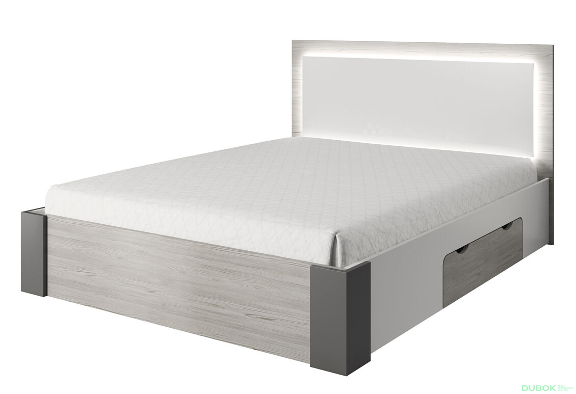 Posteľ 160x200 + LED 31 Spálňa Helios biely / kathult / grafit