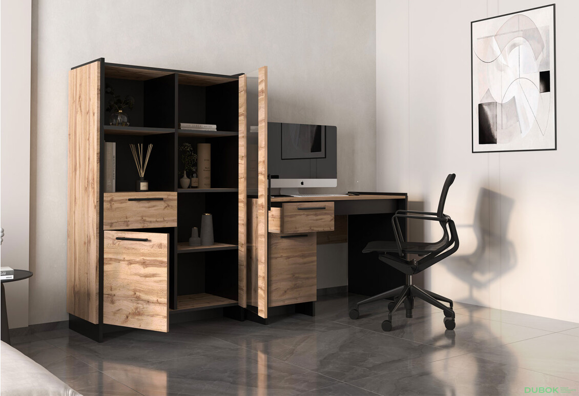 Vitrína nízka 1d1w1s dub wotan / čierny Amino - Fotografia 4 Fotografia 4 - Vitrína nízka 1d1w1s dub wotan / čierny Amino