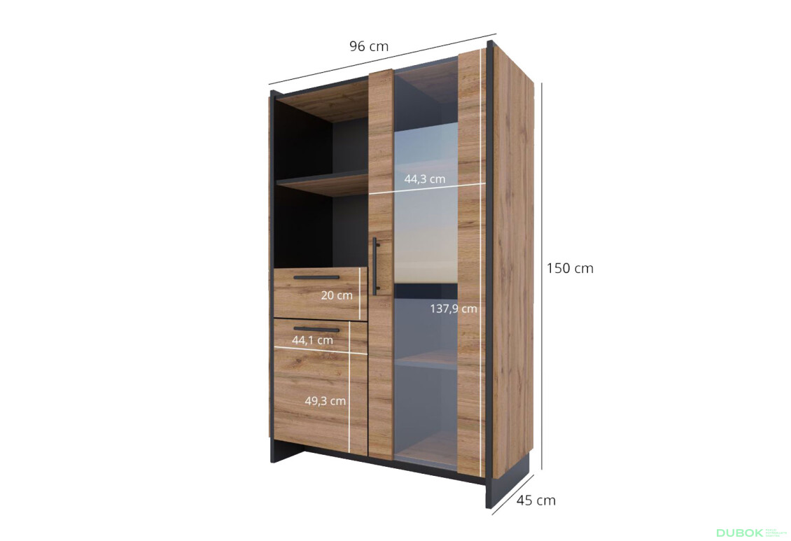 Vitrína nízka 1d1w1s dub wotan / čierny Amino - Fotografia 5 Fotografia 5 - Vitrína nízka 1d1w1s dub wotan / čierny Amino