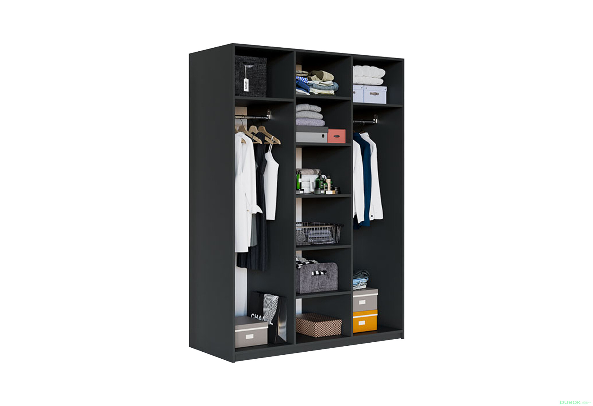 Skriňa 3 DTD 150 antracit/biely, korpus antracit BL Módulná skriňa Modus - Fotografia 2 Fotografia 2 - Skriňa 3 DTD 150 antracit/biely, korpus antracit BL Módulná skriňa Modus