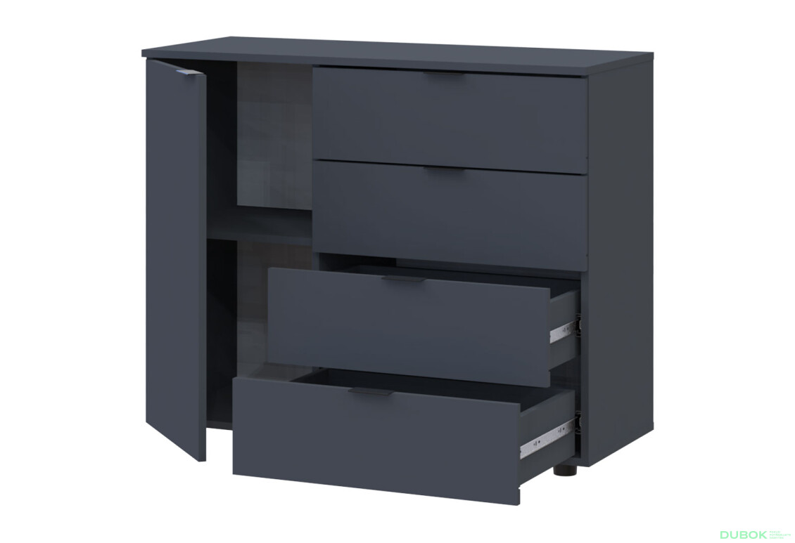 Komoda s dvierkami a 4 zásuvkami GC1 100 cm Gelar Grafit - Fotografia 2 Fotografia 2 - Komoda s dvierkami a 4 zásuvkami GC1 100 cm Gelar Grafit