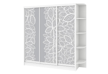 Skriňa Rim-Veneziano 3D 2,1 m s umeleckým matovaním na zrkadle 3053LSR a bočnými policami biela