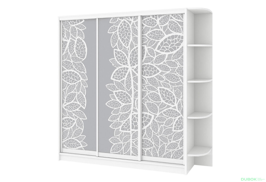 Skriňa Rim-Veneziano 3D 2,1 m s umeleckým matovaním na zrkadle 3053LSR a bočnými policami biela