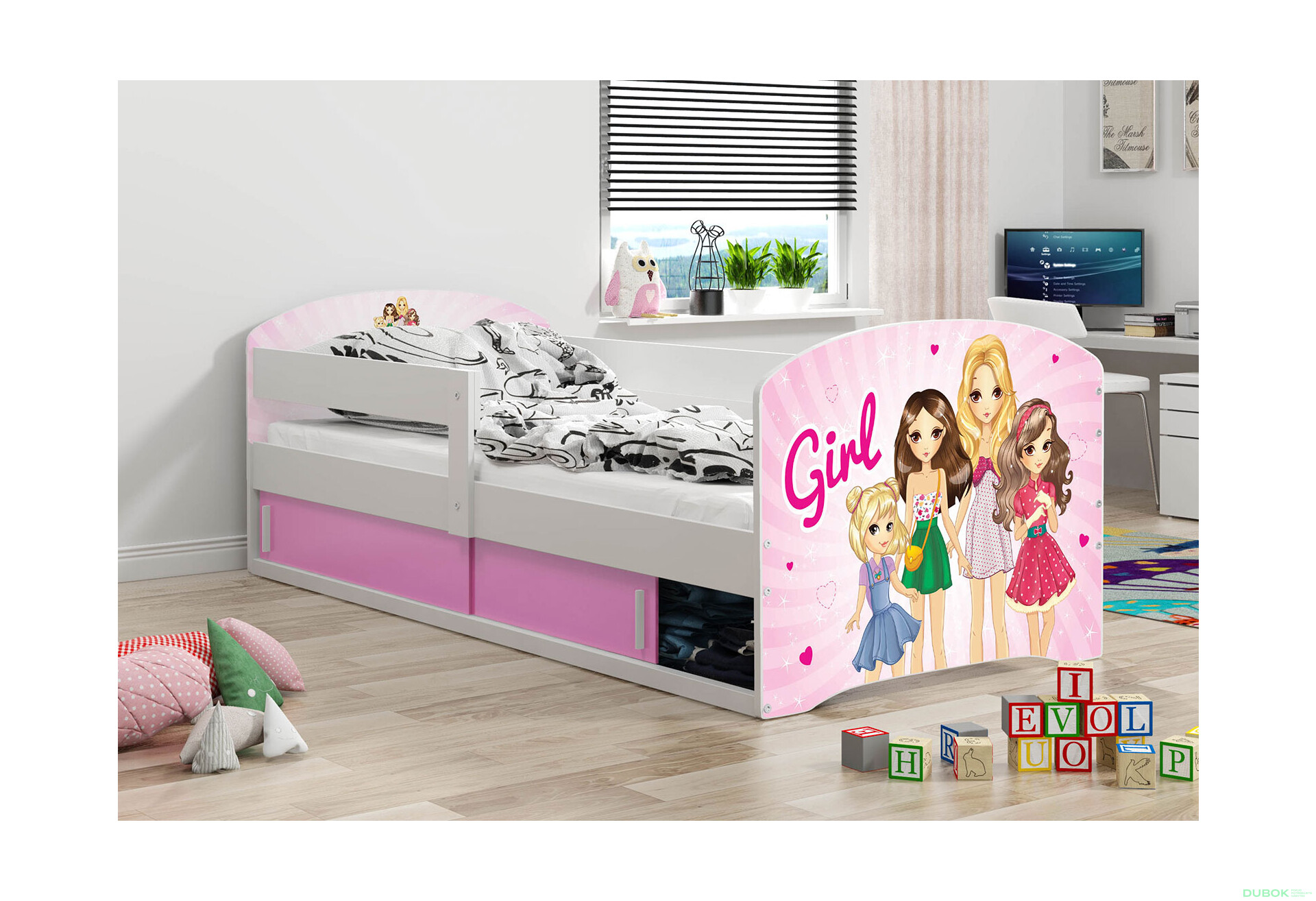 Posteľ Luki 1 biele Girls 80x160 cm s roštom, matracom - Fotografia 2 Fotografia 2 - Posteľ Luki 1 biele Girls 80x160 cm s roštom, matracom