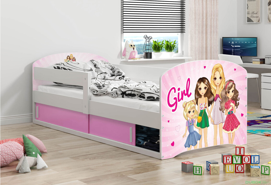 Posteľ Luki 1 biele Girls 80x160 cm s roštom, matracom - Fotografia 2 Fotografia 2 - Posteľ Luki 1 biele Girls 80x160 cm s roštom, matracom